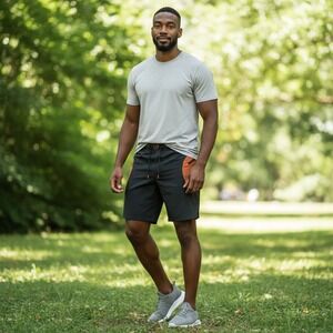 HYLETE Medium Above Knee Men's‎ Active Training Shorts Workout Black Orange